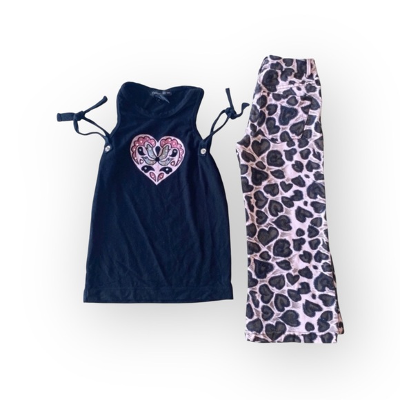 Flowers by Zoe ❤︎︎ Heart Leopard Print Stretch Pants ❤︎︎ Pink Black ❤︎︎ 3 3T ❤︎︎ - Picture 11 of 16